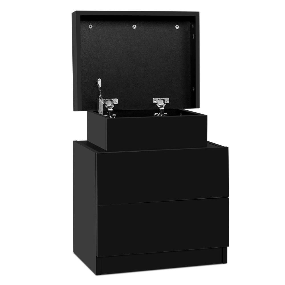 Bedside Table With 2 Drawers & Top Chest Black - Rivercity House & Home Co. (ABN 18 642 972 209) - Affordable Modern Furniture Australia