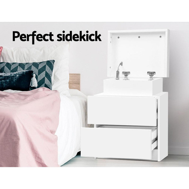 Bedside Table With 2 Drawers & Top Chest White - Rivercity House & Home Co. (ABN 18 642 972 209) - Affordable Modern Furniture Australia