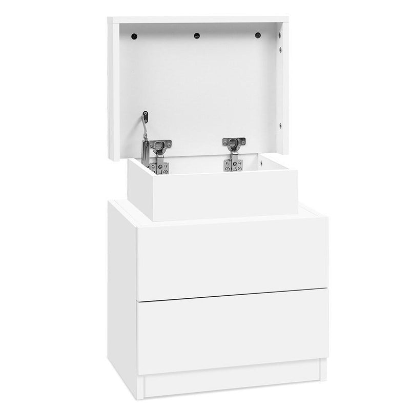 Bedside Table With 2 Drawers & Top Chest White - Rivercity House & Home Co. (ABN 18 642 972 209) - Affordable Modern Furniture Australia