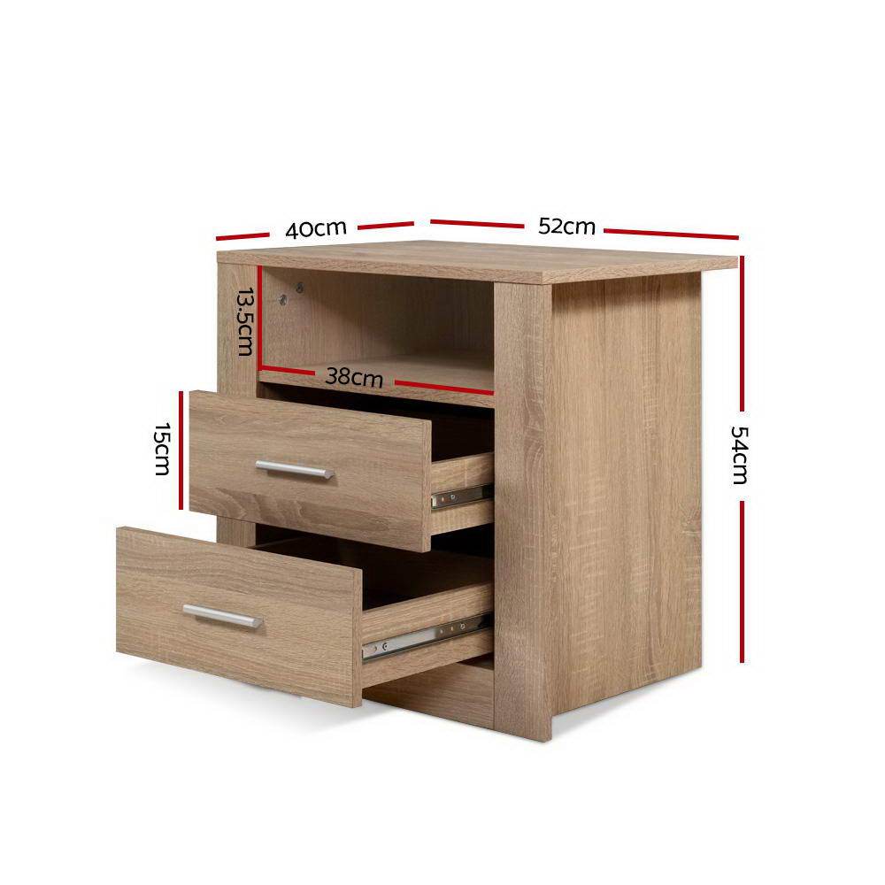 Bedside Tables Drawers Storage Cabinet Shelf Side End Table Oak - Furniture > Bedroom - Rivercity House & Home Co. (ABN 18 642 972 209) - Affordable Modern Furniture Australia