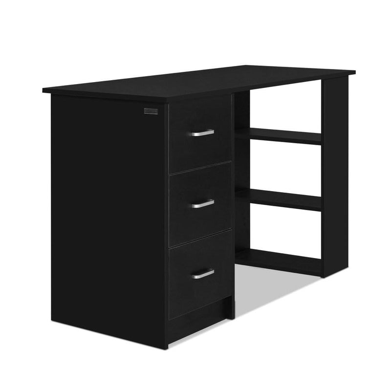 Black Computer Desk With 3 Drawers & Shelves 120cm - Furniture - Rivercity House & Home Co. (ABN 18 642 972 209) - Affordable Modern Furniture Australia