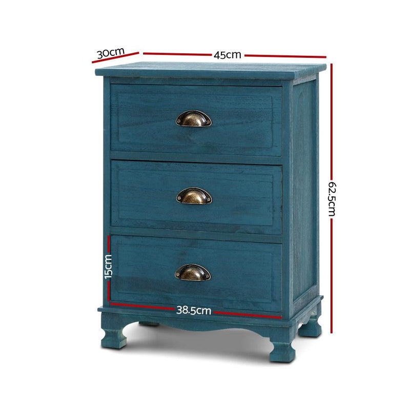 Blue Vintage Bedside Table With 3 Drawers (Single Item) - Furniture - Rivercity House & Home Co. (ABN 18 642 972 209) - Affordable Modern Furniture Australia