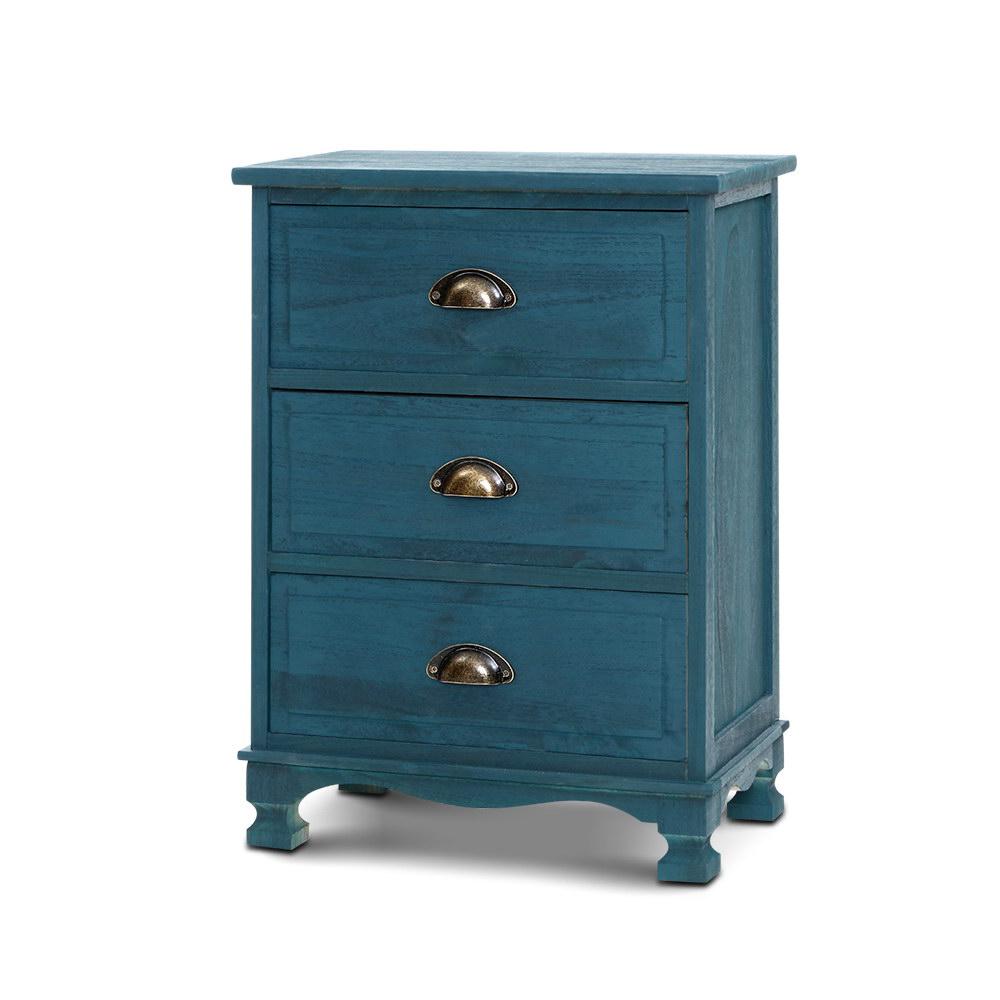Blue Vintage Bedside Table With 3 Drawers (Single Item) - Furniture - Rivercity House & Home Co. (ABN 18 642 972 209) - Affordable Modern Furniture Australia