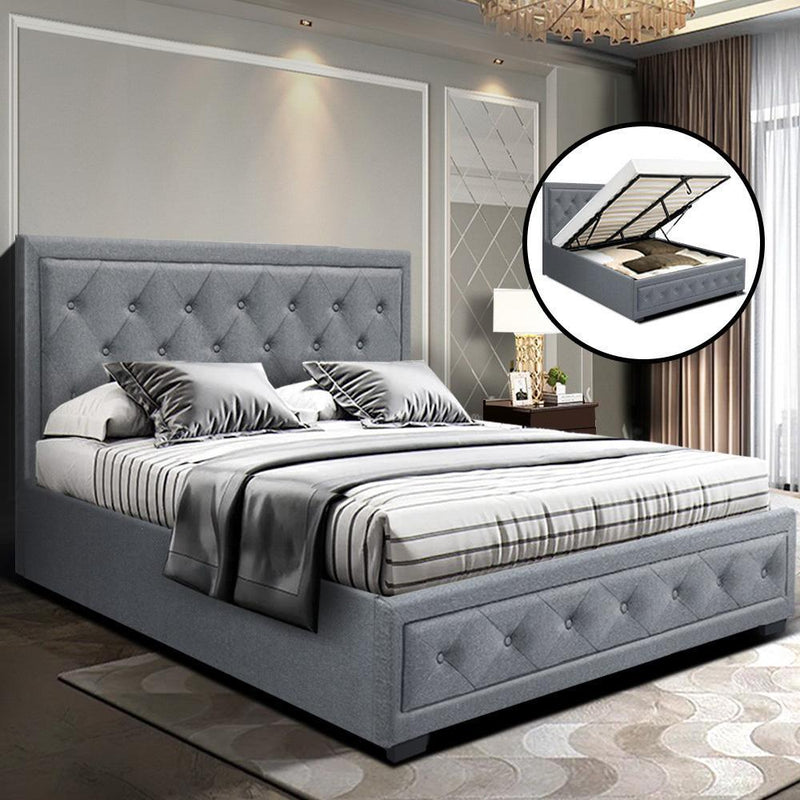 Bronte Storage Double Bed Frame Grey - Rivercity House & Home Co. (ABN 18 642 972 209) - Affordable Modern Furniture Australia