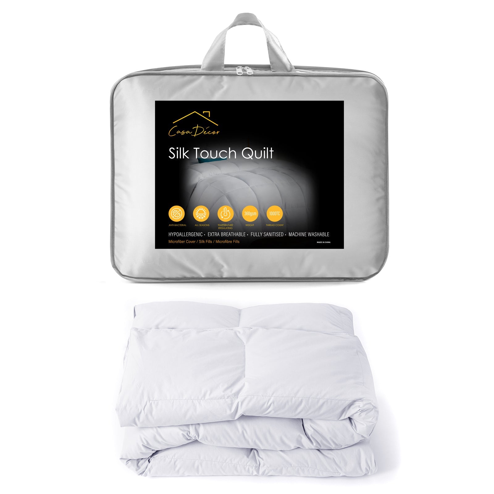 Casa Decor Silk Touch Quilt 360GSM All Seasons Antibacterial Hypoallergenic - King - White - Home & Garden > Bedding - Rivercity House & Home Co. (ABN 18 642 972 209) - Affordable Modern Furniture Australia