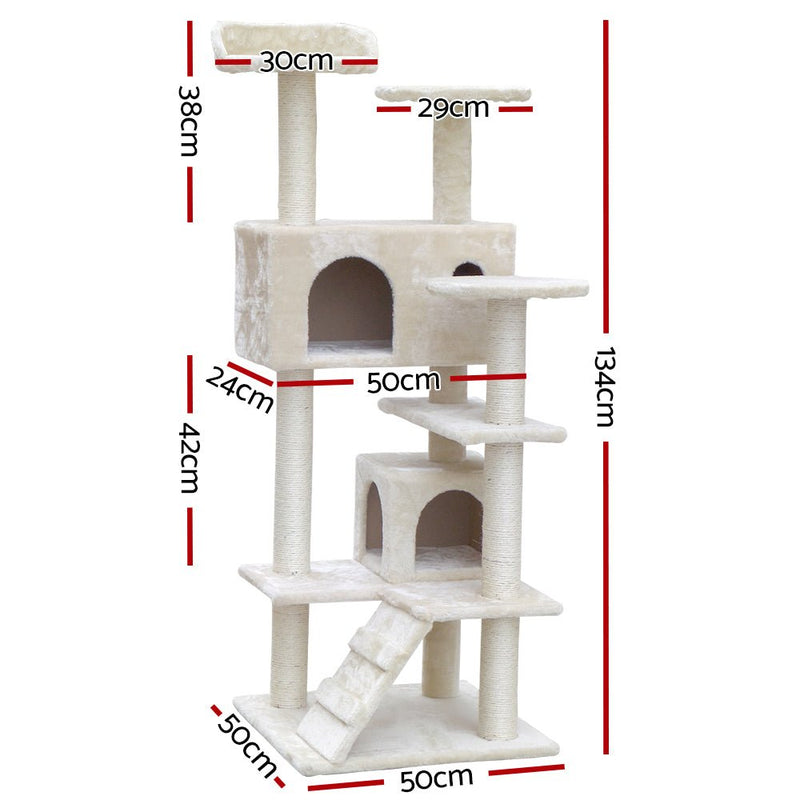 Cat Tree 134cm Trees Scratching Post Scratcher Tower Condo House Furniture Wood Beige - Pet Care > Cat Supplies - Rivercity House & Home Co. (ABN 18 642 972 209) - Affordable Modern Furniture Australia