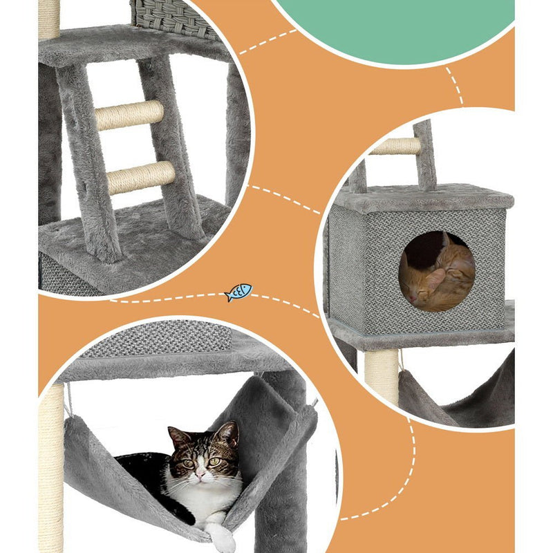 Cat Tree Tower Scratching Post Wood Bed Condo House Rattan Ladder 169cm - Pet Care > Cat Supplies - Rivercity House & Home Co. (ABN 18 642 972 209) - Affordable Modern Furniture Australia