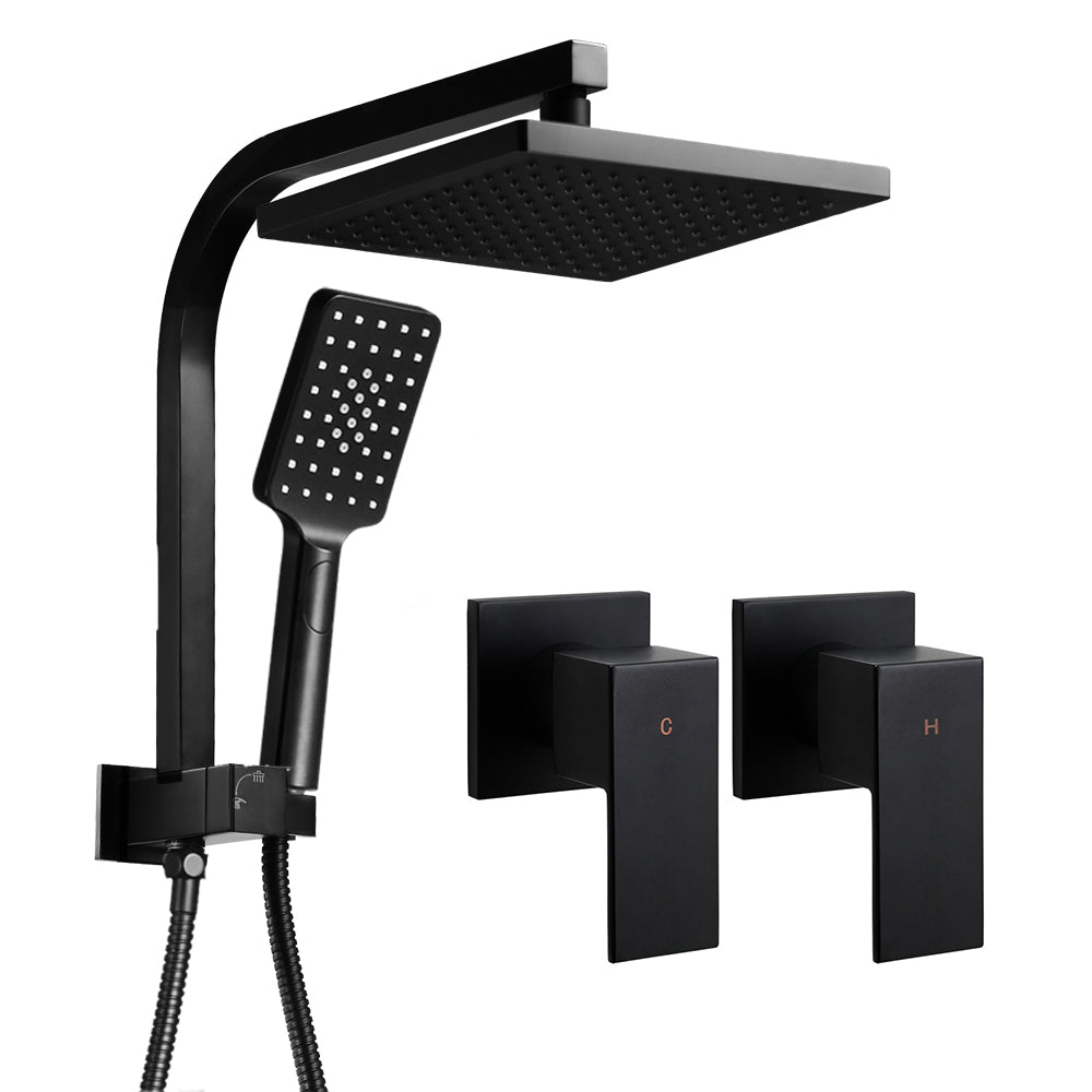 Cefito 8'' Rain Shower Head Set Handheld Round High Pressure Twins Tap Black - Home & Garden > Bathroom Accessories - Rivercity House & Home Co. (ABN 18 642 972 209) - Affordable Modern Furniture Australia