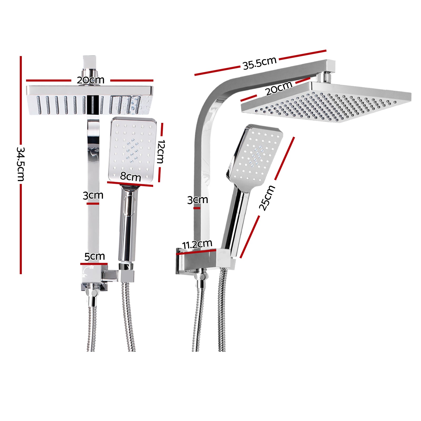 Cefito 8'' Rain Shower Head Set Handheld Square High Pressure Chrome - Home & Garden > Bathroom Accessories - Rivercity House & Home Co. (ABN 18 642 972 209) - Affordable Modern Furniture Australia