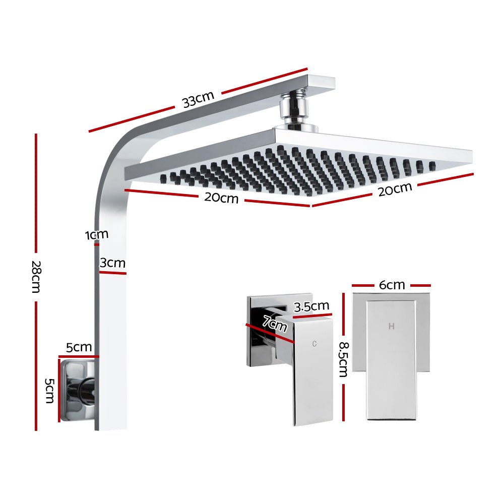 Cefito 8'' Rain Shower Head Wall Arm Square High Pressure Twins Tap Chrome - Home & Garden > Bathroom Accessories - Rivercity House & Home Co. (ABN 18 642 972 209) - Affordable Modern Furniture Australia