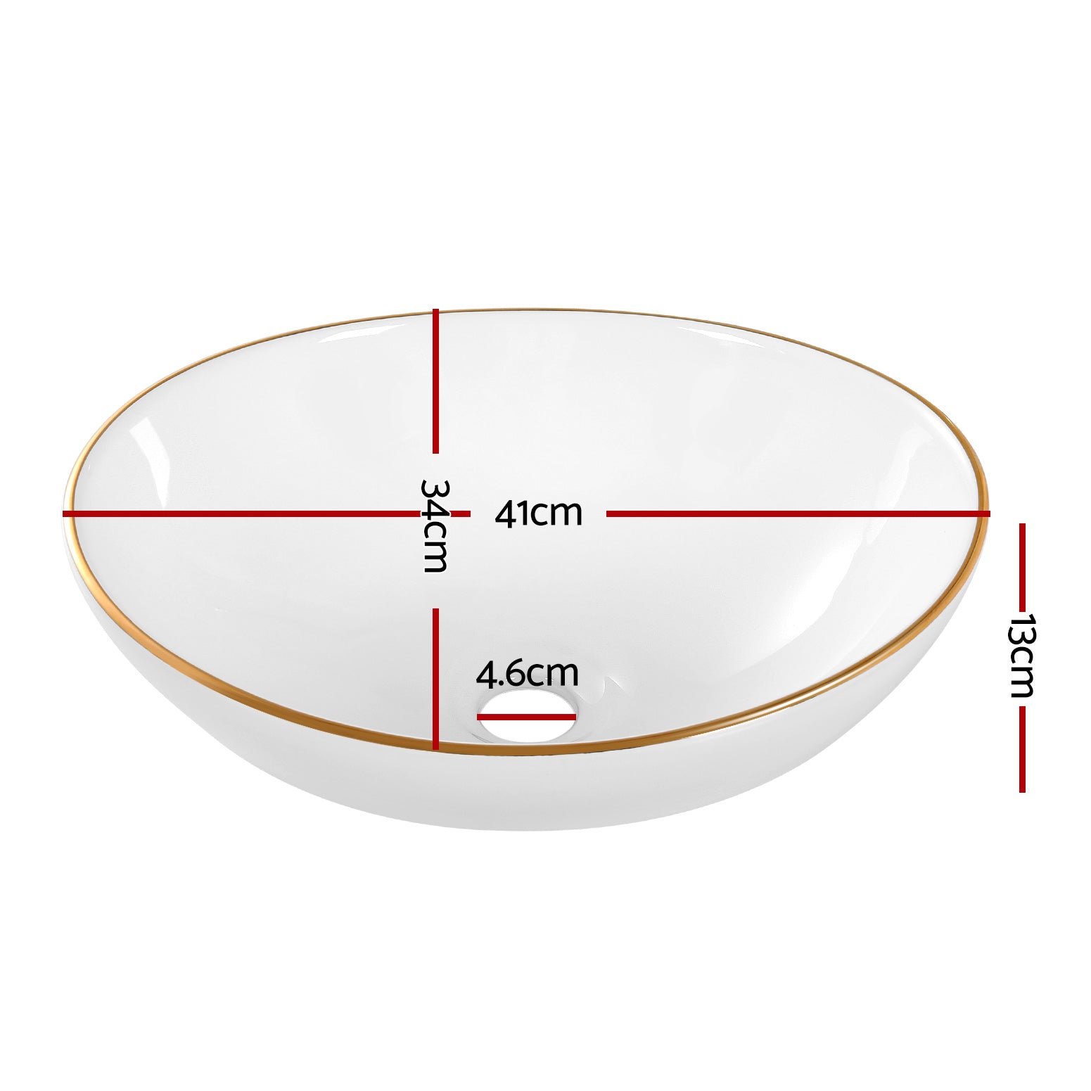 Ceramic Bathroom Basin Sink Hand Wash Bowl Gold Line 41x34cm - Home & Garden > DIY - Rivercity House & Home Co. (ABN 18 642 972 209) - Affordable Modern Furniture Australia