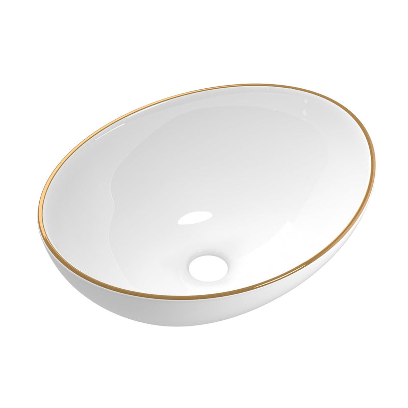 Ceramic Bathroom Basin Sink Hand Wash Bowl Gold Line 41x34cm - Home & Garden > DIY - Rivercity House & Home Co. (ABN 18 642 972 209) - Affordable Modern Furniture Australia