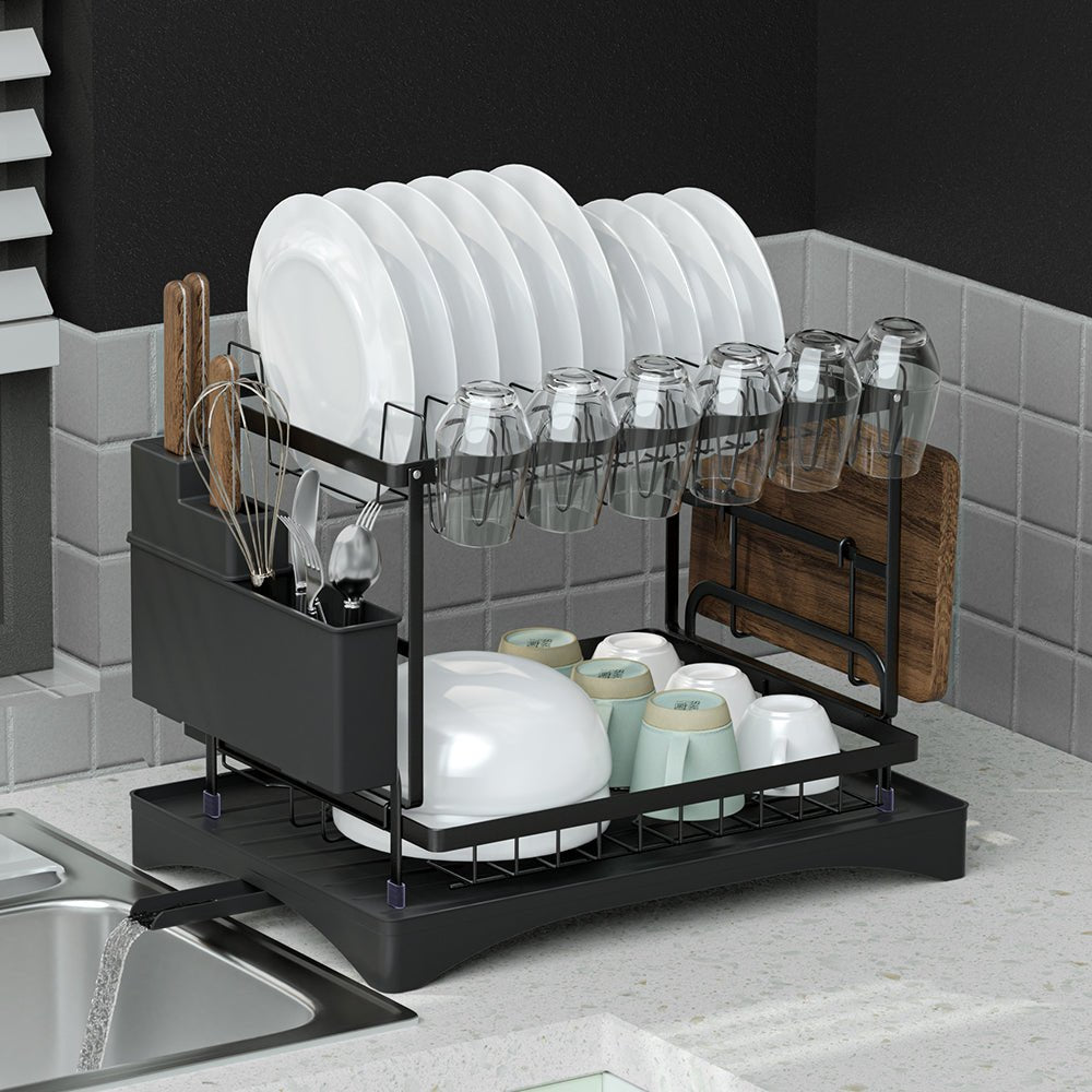 All In One 2 Tier Dish Rack Drainer Black - Home & Garden > Kitchenware - Rivercity House & Home Co. (ABN 18 642 972 209) - Affordable Modern Furniture Australia