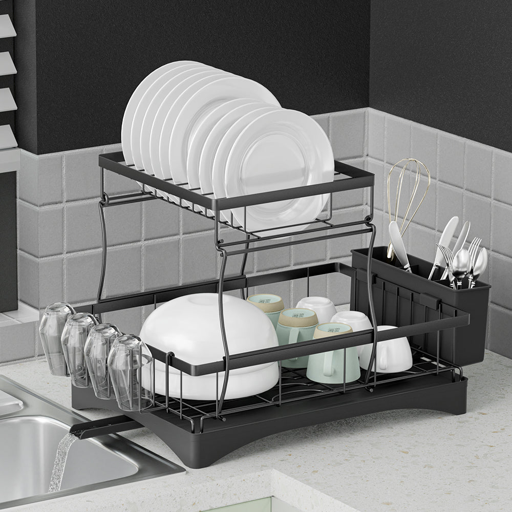 Expandable Tier Dish Rack Drainer Black