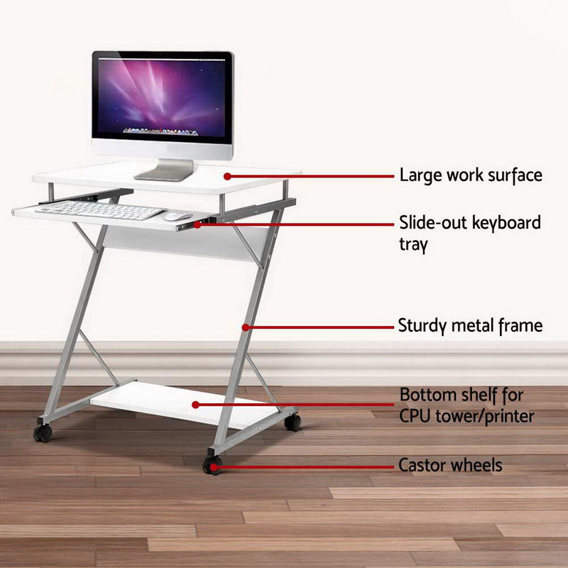 Compact Portable Desk with Slide Out Keyboard Tray (White) - Rivercity House & Home Co. (ABN 18 642 972 209) - Affordable Modern Furniture Australia