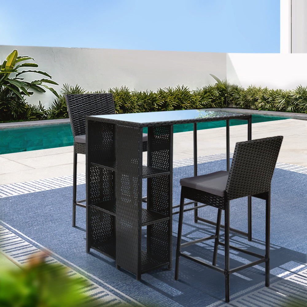 Compact Wicker Bar Set Table & Stools - Furniture > Outdoor - Rivercity House & Home Co. (ABN 18 642 972 209) - Affordable Modern Furniture Australia