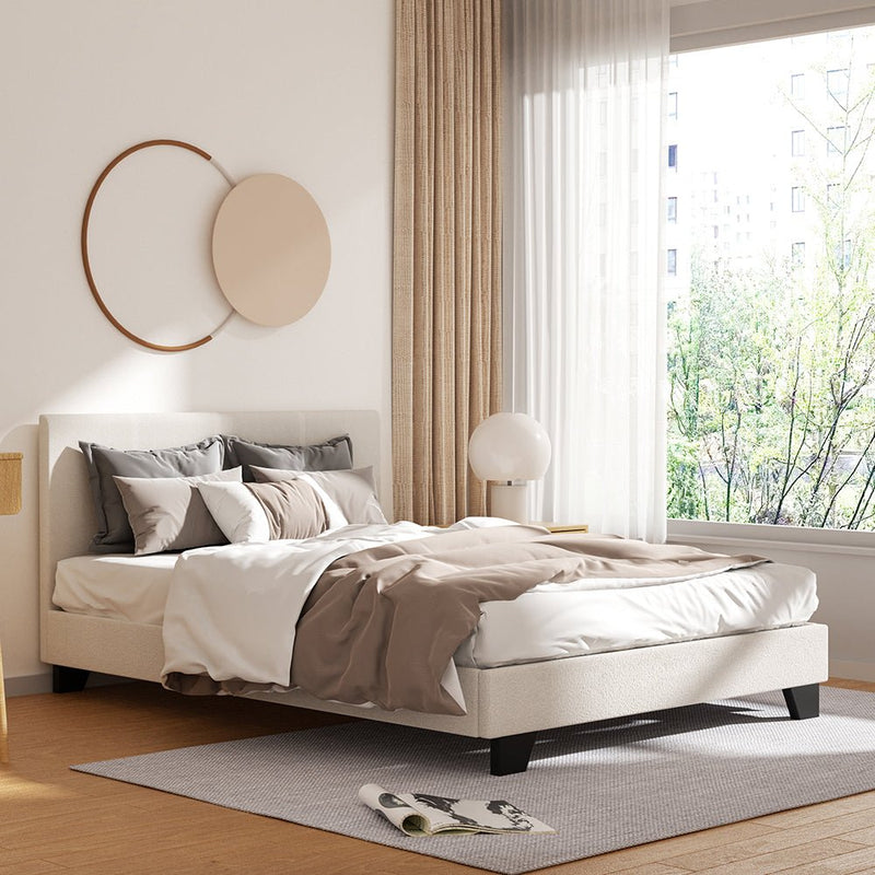 Coogee Double Bed Frame Cuddly Beige Bouclé - Furniture > Bedroom - Rivercity House & Home Co. (ABN 18 642 972 209) - Affordable Modern Furniture Australia