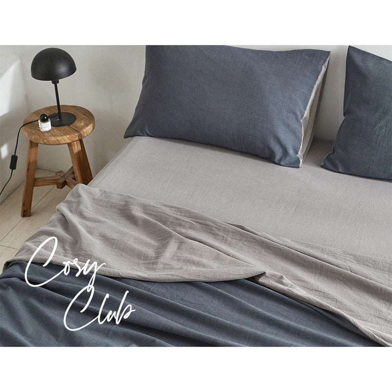 Deluxe Sheet Set Cotton Sheets Single Blue Dark Grey - Home & Garden > Bedding - Rivercity House & Home Co. (ABN 18 642 972 209) - Affordable Modern Furniture Australia