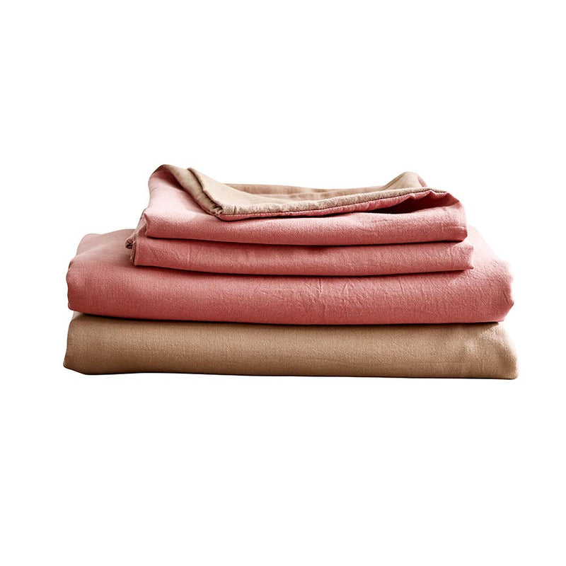 Deluxe Washed Cotton Sheet Set Pink Brown Double - Home & Garden > Bedding - Rivercity House & Home Co. (ABN 18 642 972 209) - Affordable Modern Furniture Australia