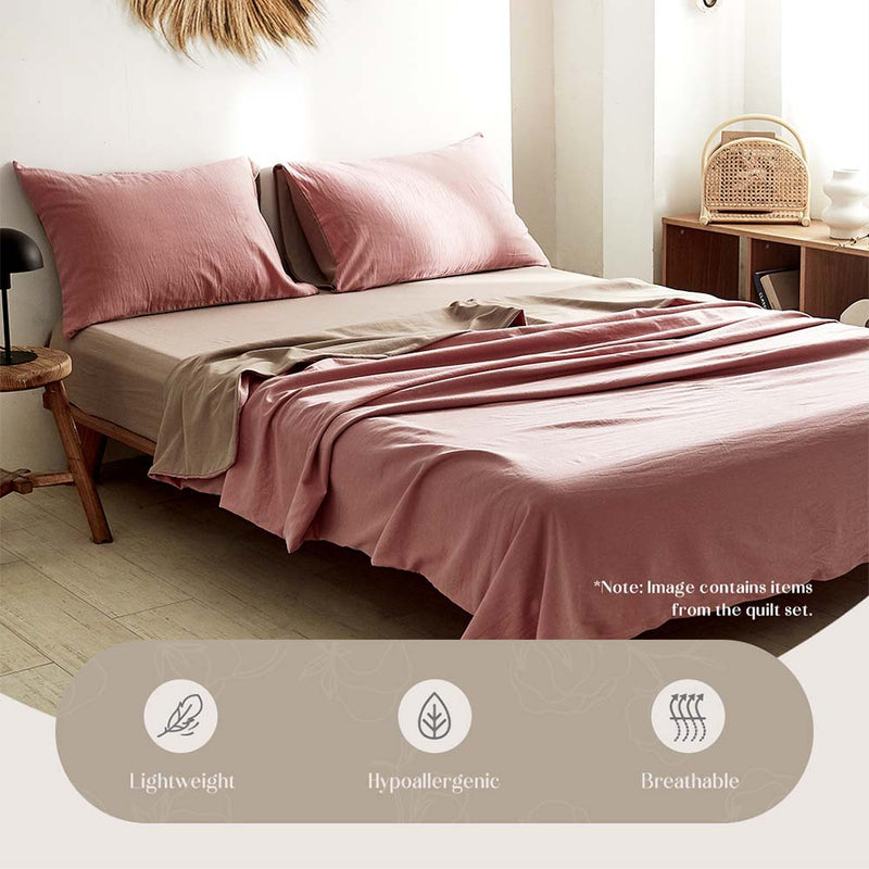 Deluxe Washed Cotton Sheet Set Pink Brown Single - Home & Garden > Bedding - Rivercity House & Home Co. (ABN 18 642 972 209) - Affordable Modern Furniture Australia