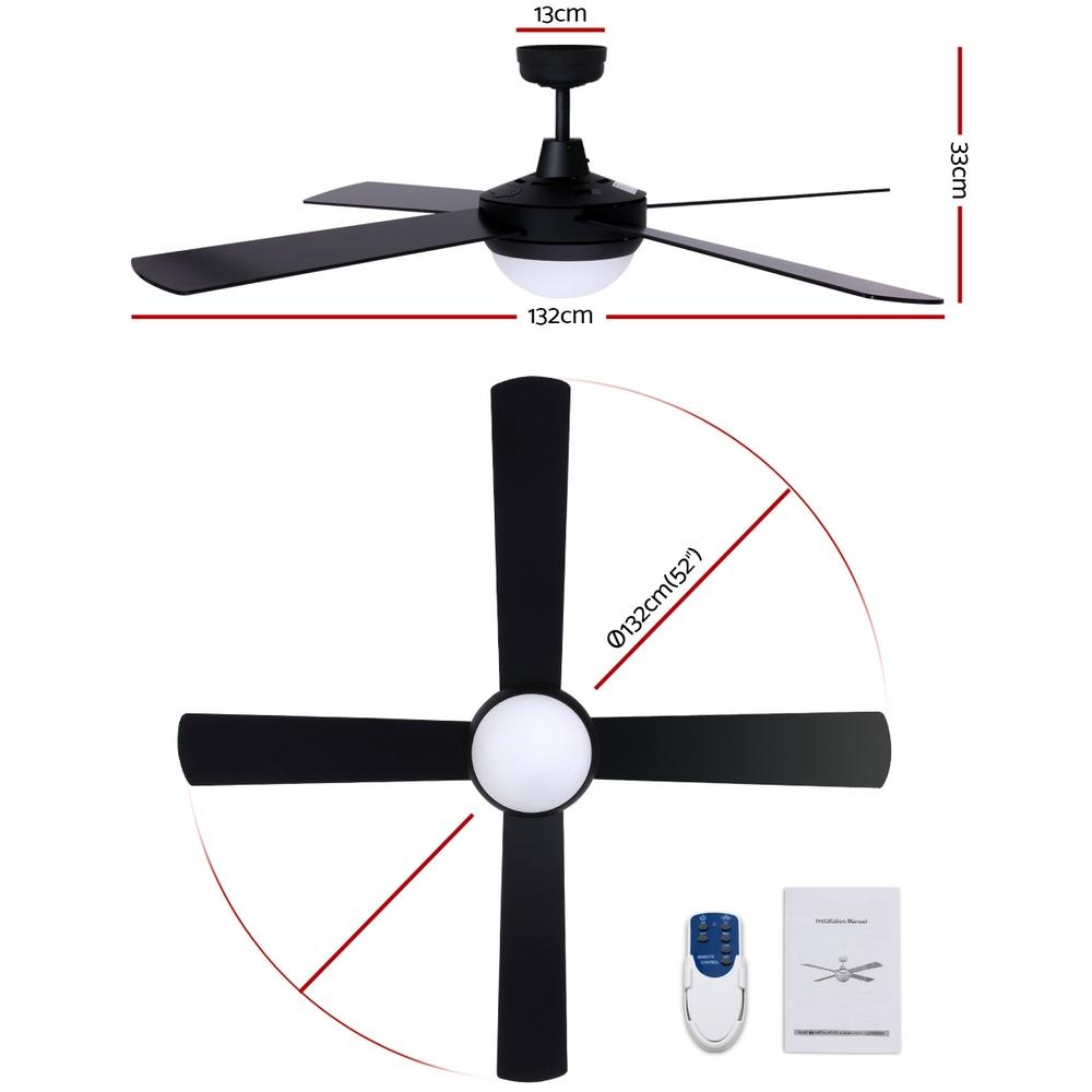 52'' Ceiling Fan w/Light w/Remote Timer - Black - Rivercity House & Home Co. (ABN 18 642 972 209) - Affordable Modern Furniture Australia