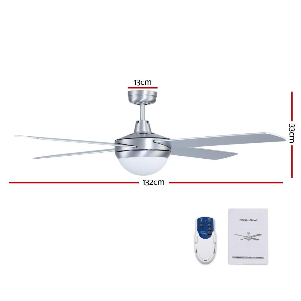 52'' Ceiling Fan w/Light w/Remote Timer - Silver - Rivercity House & Home Co. (ABN 18 642 972 209) - Affordable Modern Furniture Australia