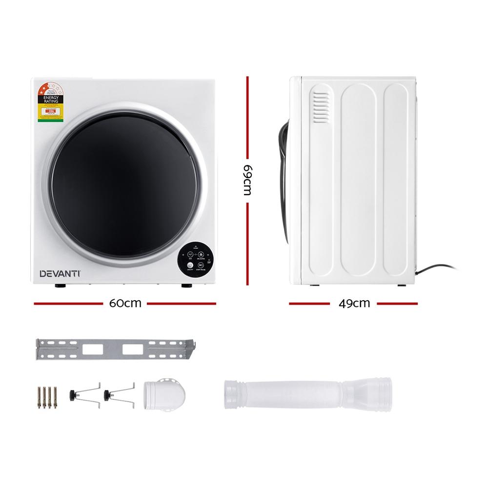 Devanti 5kg Vented Tumble Dryer - White - Appliances > Washers & Dryers - Rivercity House & Home Co. (ABN 18 642 972 209) - Affordable Modern Furniture Australia