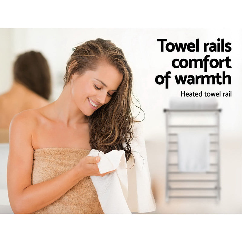 Devanti Electric Heated Towel Rail Rack 14 Bars Wall Mounted Clothes Dry Warmer - Home & Garden > DIY - Rivercity House & Home Co. (ABN 18 642 972 209) - Affordable Modern Furniture Australia
