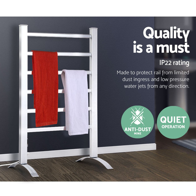 Devanti Electric Heated Towel Rail Rack 6 Bars with Timer Clothes Dry Warmer - Home & Garden > Bathroom Accessories - Rivercity House & Home Co. (ABN 18 642 972 209) - Affordable Modern Furniture Australia