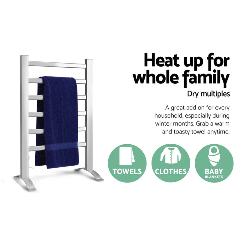 Devanti Electric Heated Towel Rail Rack 6 Bars with Timer Clothes Dry Warmer - Home & Garden > Bathroom Accessories - Rivercity House & Home Co. (ABN 18 642 972 209) - Affordable Modern Furniture Australia