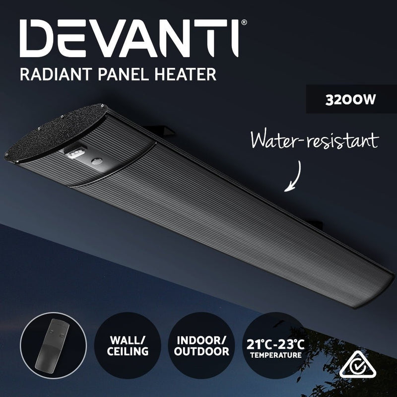 Devanti Electric Infrared Radiant Strip Heater 3200W Panel Heat Bar Remote Control - Appliances > Heaters - Rivercity House & Home Co. (ABN 18 642 972 209) - Affordable Modern Furniture Australia