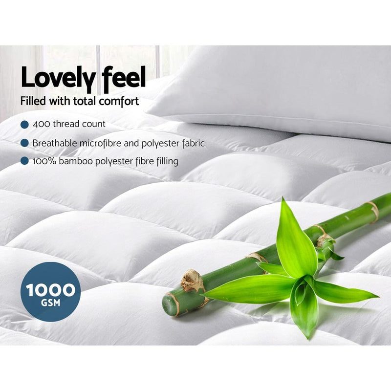 Double Mattress Topper Bamboo Fibre Pillowtop Protector - Rivercity House & Home Co. (ABN 18 642 972 209) - Affordable Modern Furniture Australia