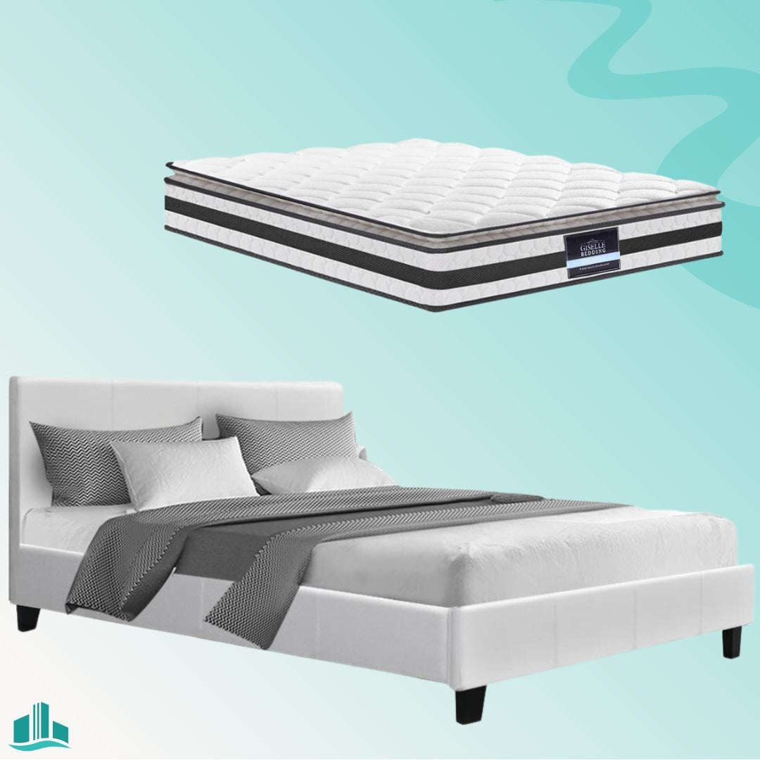 Double Package | Coogee Bed White & Normay Series Pillow Top Mattress (Medium Firm) - Furniture > Bedroom - Rivercity House & Home Co. (ABN 18 642 972 209) - Affordable Modern Furniture Australia