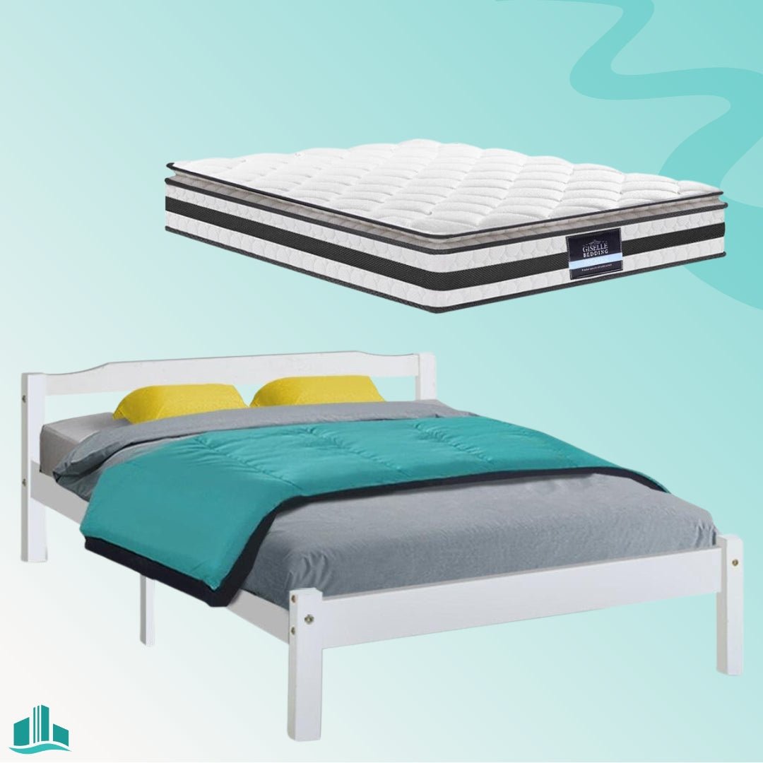 Double Package | Gibson Bed White & Normay Series Pillow Top Mattress (Medium Firm) - Furniture > Bedroom - Rivercity House & Home Co. (ABN 18 642 972 209) - Affordable Modern Furniture Australia
