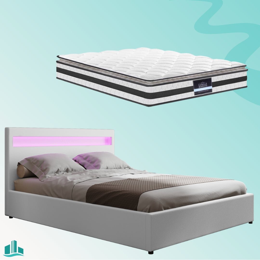 Double Package | Wanda LED Bed White & Normay Series Pillow Top Mattress (Medium Firm) - Furniture > Bedroom - Rivercity House & Home Co. (ABN 18 642 972 209) - Affordable Modern Furniture Australia