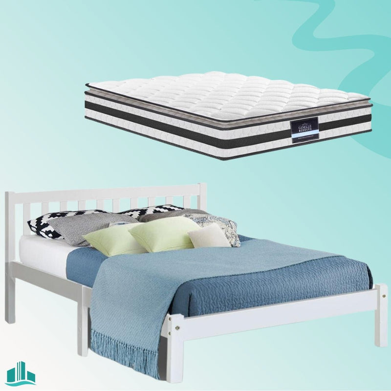Double Package | Whitehaven Bed White & Normay Series Pillow Top Mattress (Medium Firm) - Furniture > Bedroom - Rivercity House & Home Co. (ABN 18 642 972 209) - Affordable Modern Furniture Australia