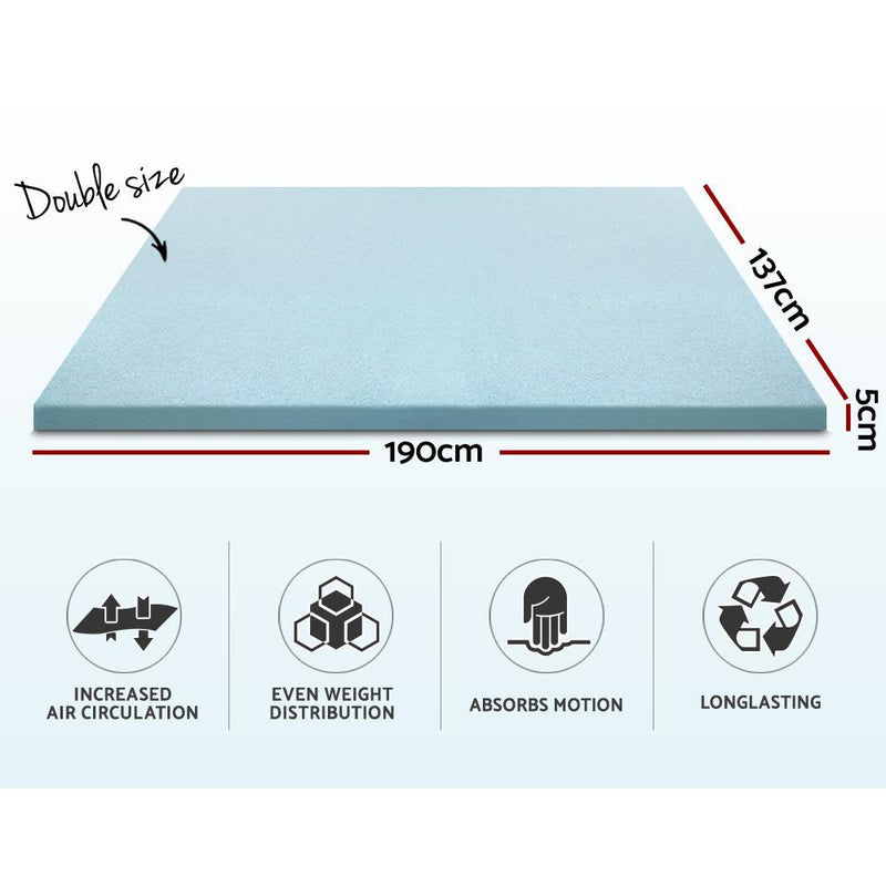 Double Size | Cool Gel Memory Foam Mattress Topper w/Bamboo Cover 5cm - Rivercity House & Home Co. (ABN 18 642 972 209) - Affordable Modern Furniture Australia
