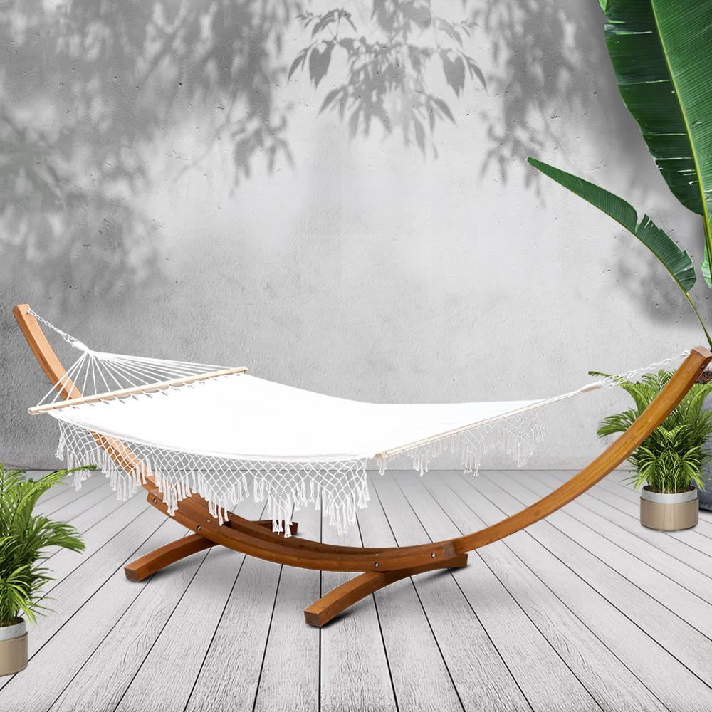 Double Tassel Hammock with Wooden Hammock Stand - Rivercity House & Home Co. (ABN 18 642 972 209) - Affordable Modern Furniture Australia