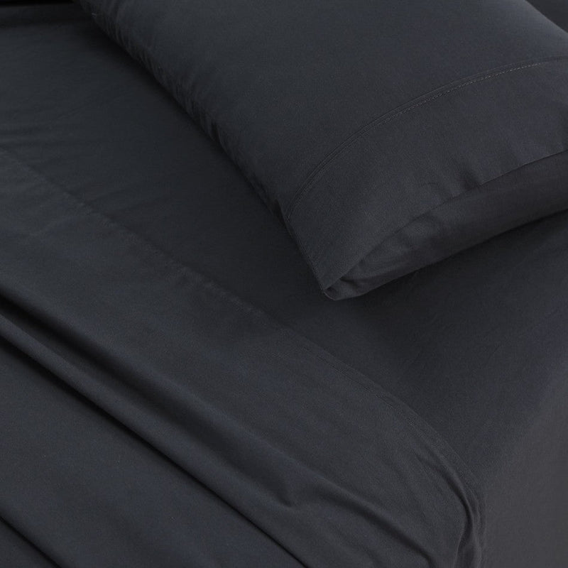 Elan Linen 100% Egyptian Cotton Vintage Washed 500TC Charcoal Double Bed Sheets Set - Rivercity House & Home Co. (ABN 18 642 972 209) - Affordable Modern Furniture Australia