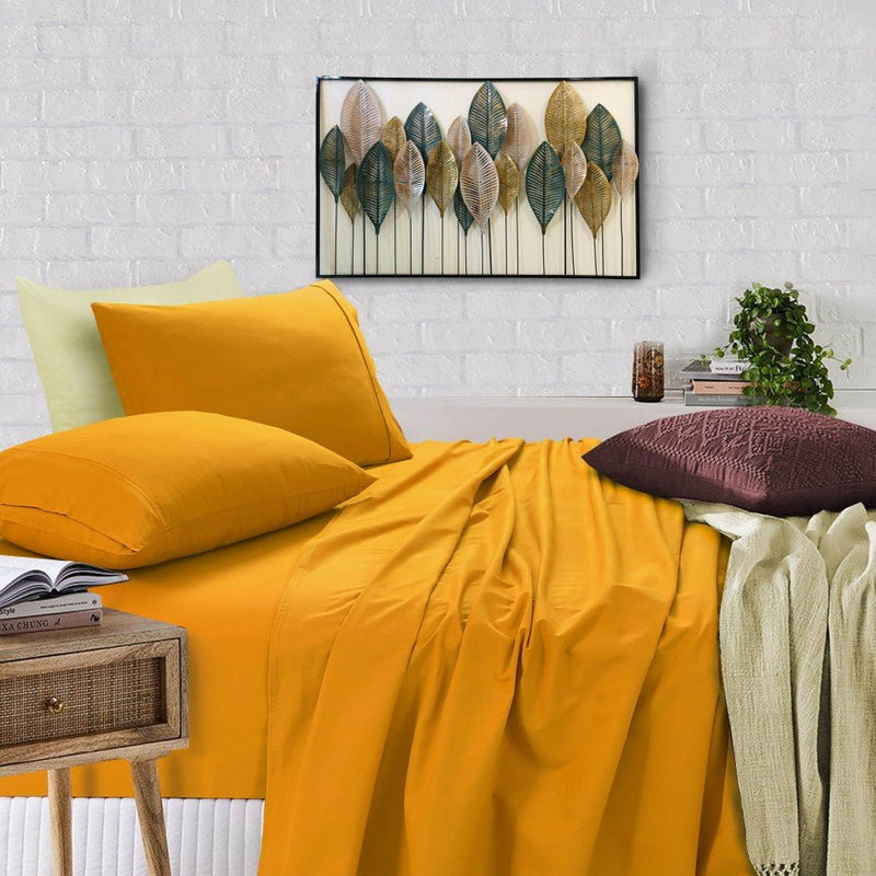 Elan Linen 100% Egyptian Cotton Vintage Washed 500TC Mustard Double Bed Sheets Set - Rivercity House & Home Co. (ABN 18 642 972 209) - Affordable Modern Furniture Australia
