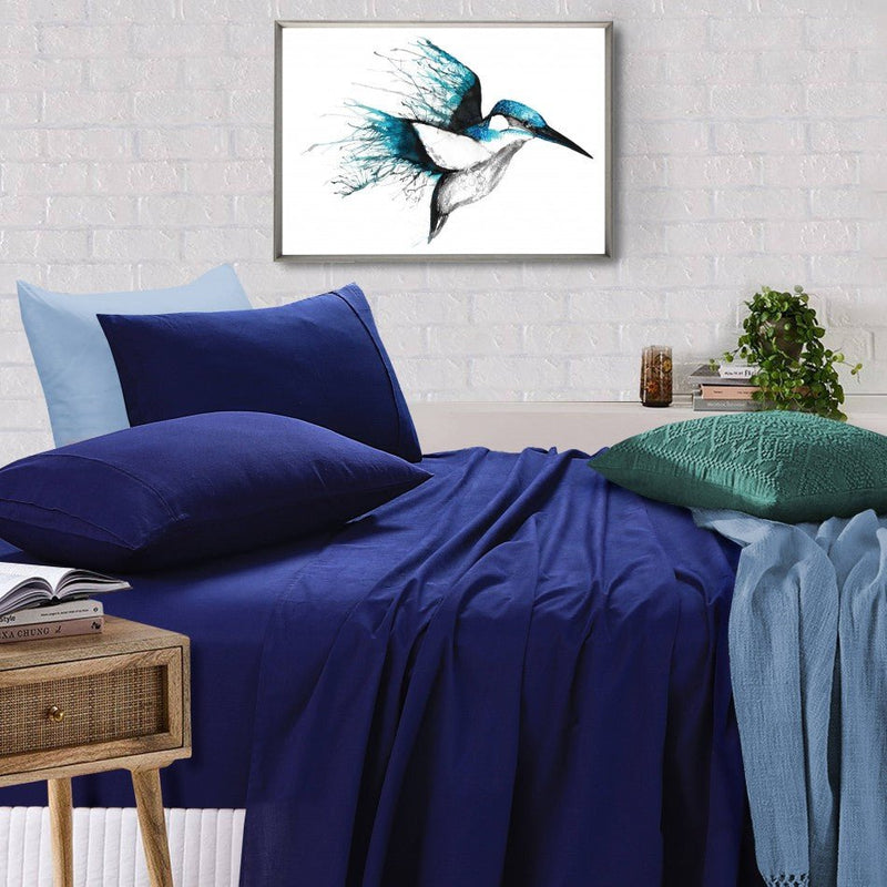 Elan Linen 100% Egyptian Cotton Vintage Washed 500TC Navy Blue Single Bed Sheets Set - Rivercity House & Home Co. (ABN 18 642 972 209) - Affordable Modern Furniture Australia