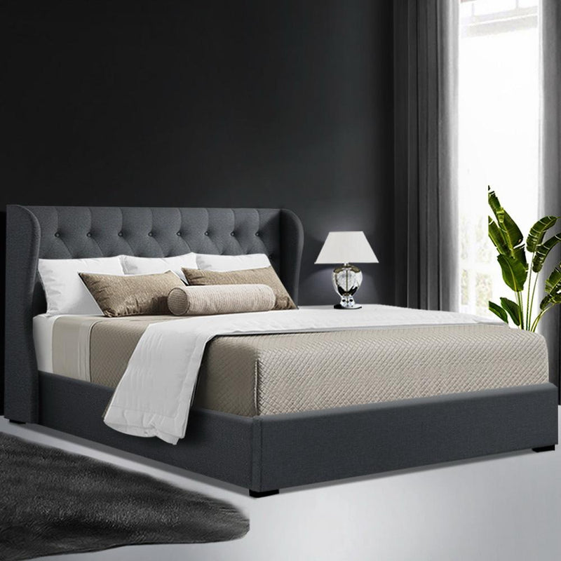 Elouera Queen Bed Frame With Gas Lift Storage Charcoal - Rivercity House & Home Co. (ABN 18 642 972 209) - Affordable Modern Furniture Australia