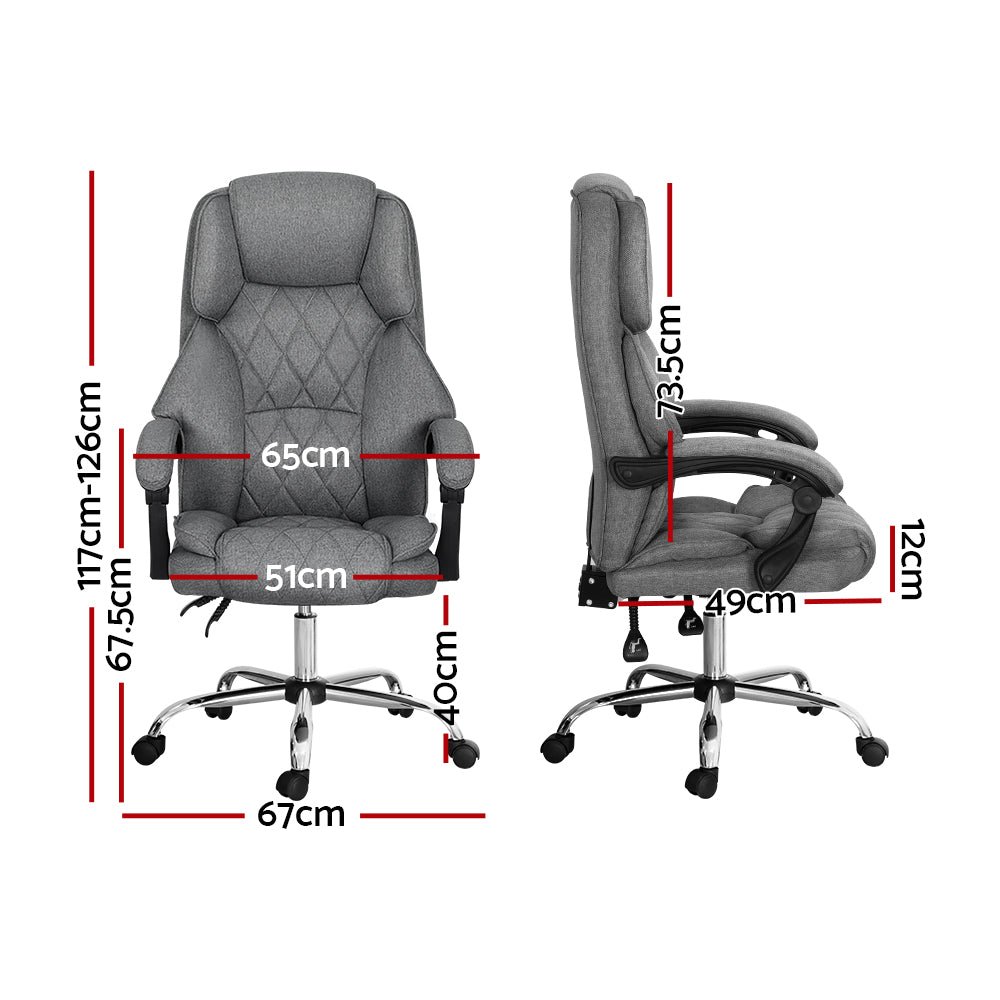 Executive Office Chair Fabric Recliner Grey - Furniture > Bar Stools & Chairs - Rivercity House & Home Co. (ABN 18 642 972 209) - Affordable Modern Furniture Australia