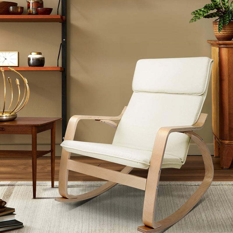 Fabric Rocking Armchair - Beige - Rivercity House & Home Co. (ABN 18 642 972 209) - Affordable Modern Furniture Australia