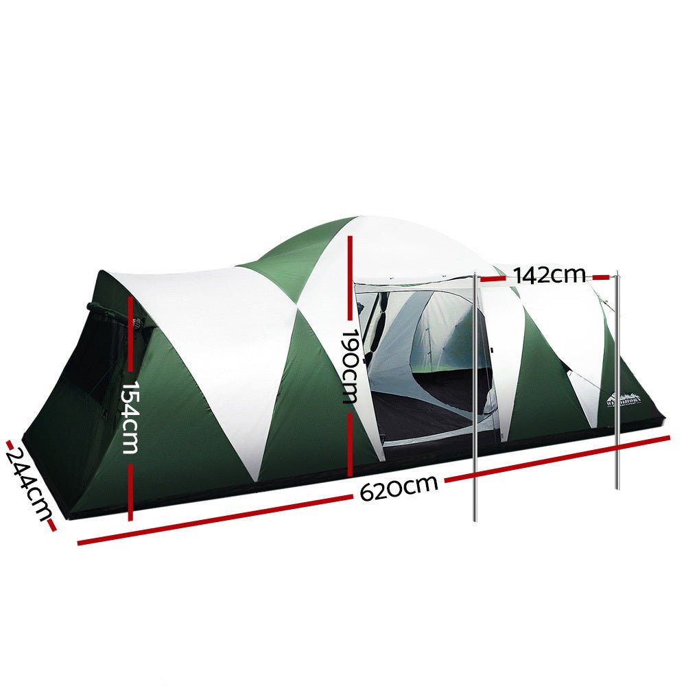 Family Camping Tent 12 Person Hiking Beach Tents (3 Rooms) Green - Outdoor > Camping - Rivercity House & Home Co. (ABN 18 642 972 209) - Affordable Modern Furniture Australia