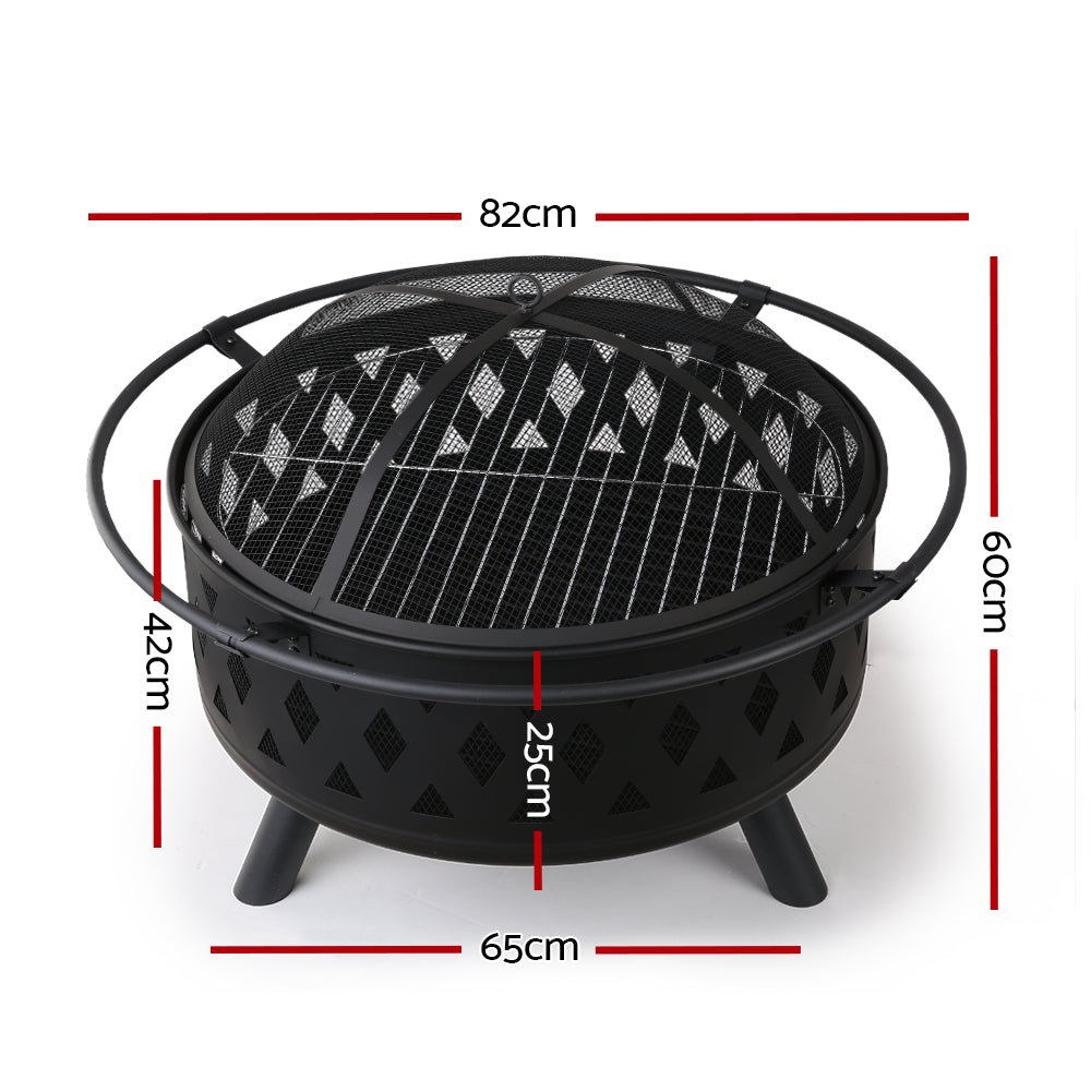 Fire Pit BBQ Charcoal Grill Ring Portable Outdoor Kitchen Fireplace 32" - Rivercity House & Home Co. (ABN 18 642 972 209) - Affordable Modern Furniture Australia