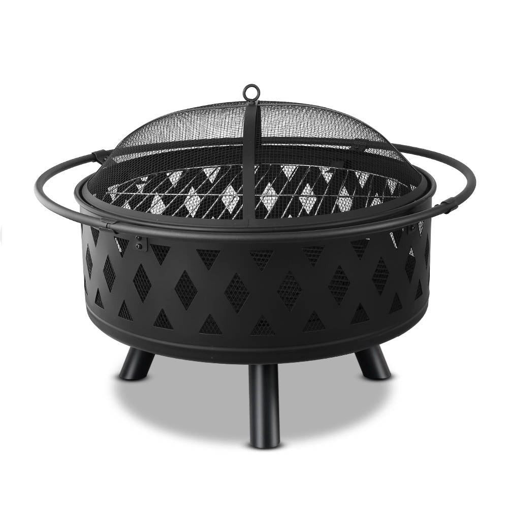 Fire Pit BBQ Charcoal Grill Ring Portable Outdoor Kitchen Fireplace 32" - Rivercity House & Home Co. (ABN 18 642 972 209) - Affordable Modern Furniture Australia