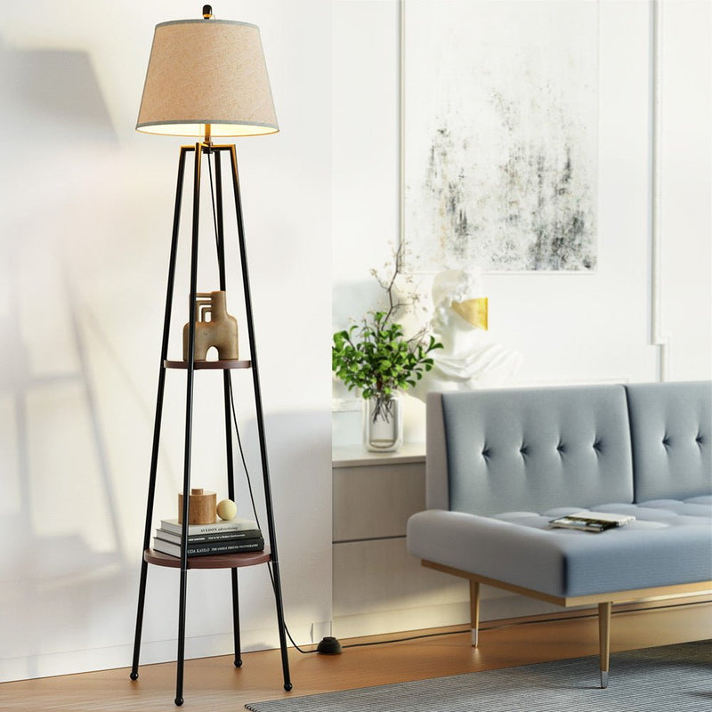 Contemporary Floor Lamp with Integrated Shelves and Linen Lampshade - Furniture > Bedroom - Rivercity House & Home Co. (ABN 18 642 972 209) - Affordable Modern Furniture Australia