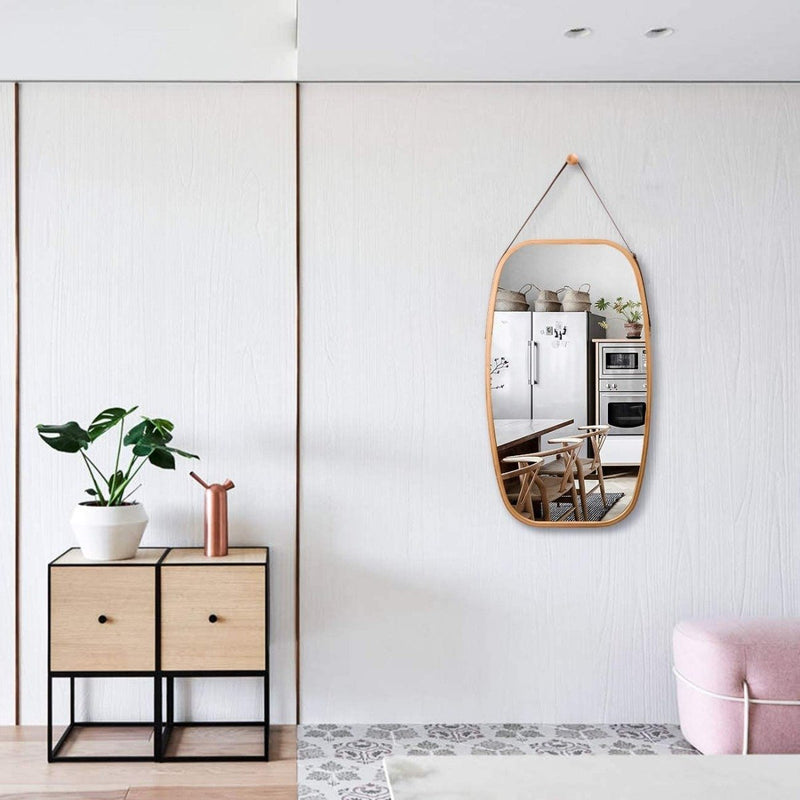 Full Length Wall Mirror - Solid Bamboo Frame and Adjustable Leather Strap - Rivercity House & Home Co. (ABN 18 642 972 209) - Affordable Modern Furniture Australia