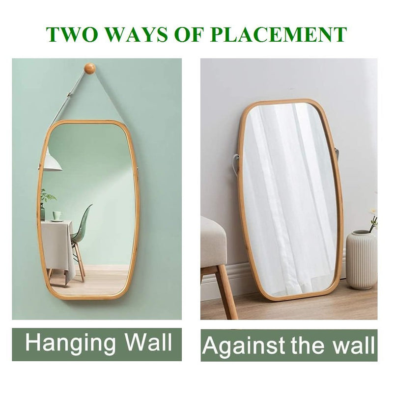 Full Length Wall Mirror - Solid Bamboo Frame and Adjustable Leather Strap - Rivercity House & Home Co. (ABN 18 642 972 209) - Affordable Modern Furniture Australia